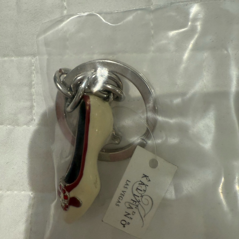 Elegant Cream and Red Shoe Key Holder with genuine Swarovski crystals